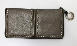 Brighton Wallet Pretty Tough Heritage Collection Pewter Silver Studded Gray Zip